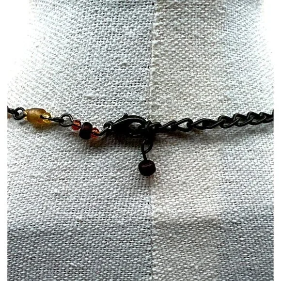 Vintage Hand-Painted Floral Pendant Necklace With Beaded Chain.  B44 - Picture 13 of 13